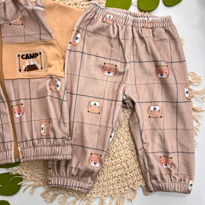 Conj. Jaqueta Camp e Calça Ursinho Nerd - Areia